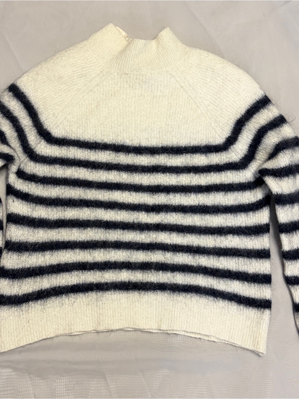 Sézane Striped Mohair Blend High Neck Button Shoulder Sweater Size L - Picture 4 of 10